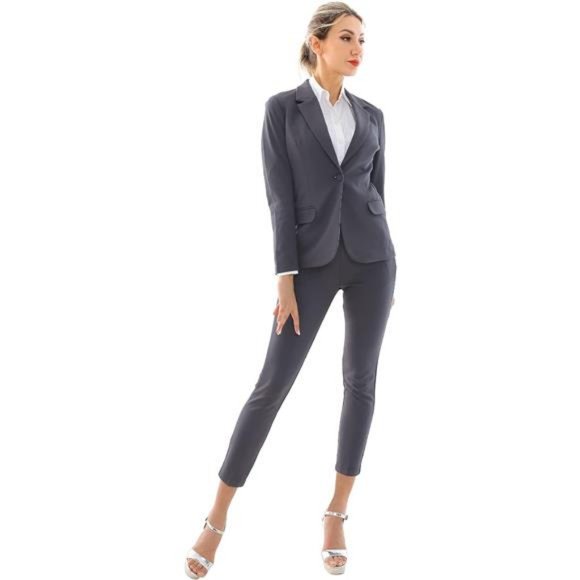 New Gray Marycrafts Women's Business Blazer Pant Suit Set for Work - Picture 3 of 7